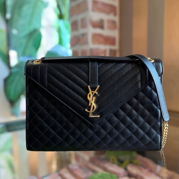 SAINT LAURENT Envelope Medium Grained Leather Triquilt Shoulder Bag - Picture 1 of 13